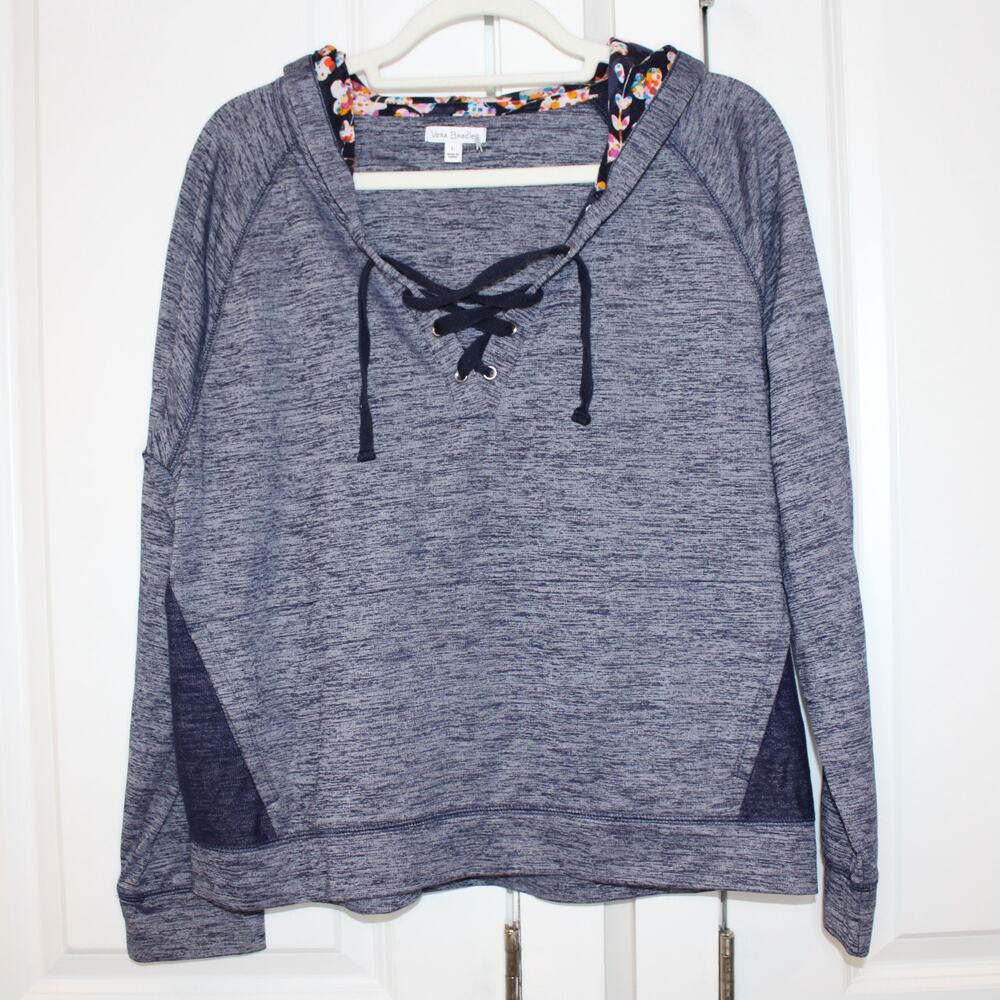 VERA BRADLEY Blue Cut Vines Pajama Hoodie Athleisure Loungewear | Large